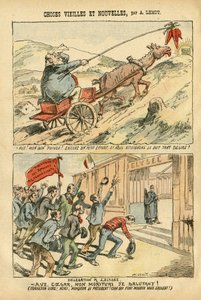 Illustration av Achille Lemot (1846-1909) i Le Pelerin, 20/10/07 - gammalt och nytt - Elysee, Socialism, Ministere - Jaures Jean, Ane - Portfolio av Achille Lemot