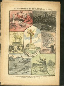 Illustration av Achille Lemot (1846-1909) i Le Pelerin, 28/02/09 - Situationen i färg - Religion Tro, Maritime Marine Seaside, Ateism, Olyckor Katastrofer, Naturkatastrof, Christian Cross, Katolsk Katolicism - Guldkalv av Achille Lemot