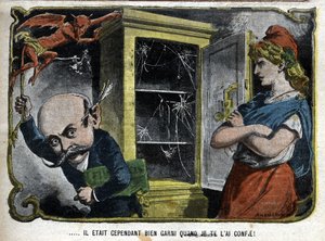 Den var dock välfylld när jag gav den till dig en tecknad serie som visar Pierre Marie Rene Waldeck-Rousseau (Waldeck Rousseau) (1846-1904), en fransk politiker som inte kunde slutföra den nationella budgeten 1901. Cartoon of Lemot. av Achille Lemot