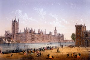 Parlamentets hus från South Bank, tryck av Ch. Riviere, 1862