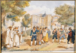 Spelar bowls på Santa Maria degli Angeli i Rom, Achille Pinelli (1809-1841), Italien