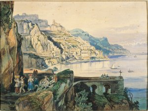 Italien, utsikt över Amalfi (akvarell på papper)