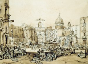 Porta Capuana i Neapel, av Achille Vianelli (1803-1894), sepia, 43x60,5 cm
