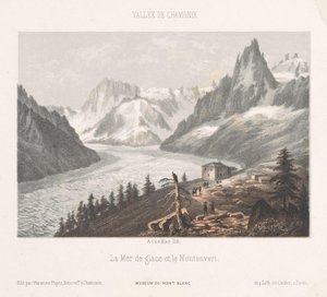 Utsikt över Le Chapeau vid glaciären Mer-de-Glace Le Chapeau (titel på objekt) Memory of Chamonix-Mont-Blanc (serietitel) Museum du Mont-Blanc (serietitel på föremål)