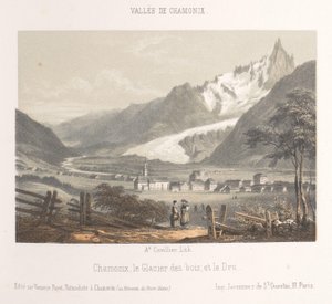 Utsikt över Aiguille de Bionnassay med glaciären Aiguille et Glacier de Bionnassay (titel på objekt) Memory of Chamonix-Mont-Blanc (serietitel) Museum du Mont-Blanc (serietitel på föremål)