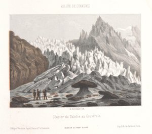 Utsikt över Couvercle-stenen vid Talèfre-glaciären Glacier du Talèfre au Couvercle (titel på objekt) Memory of Chamonix-Mont-Blanc (serietitel) Museum du Mont-Blanc (serietitel på föremål)