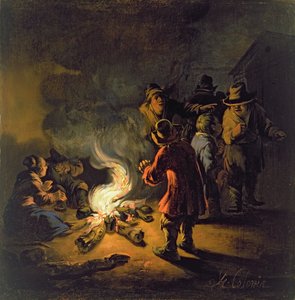 Bönder runt en brasa