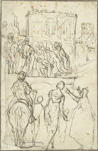 Tyska: Josephus wird von Nicanor vor Kaiser Vespasianus geführt Josephus leds av Nicanor före kejsar Vespasianus av Adam Elsheimer
