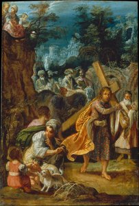 Frankfurtaltarskåpet med det sanna korsets upphöjelse: kejsar Herakleios intåg i Jerusalem av Adam Elsheimer