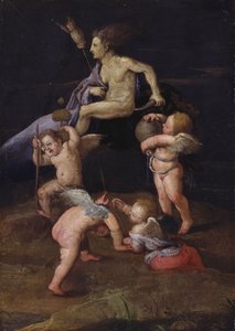 Häxa rider baklänges på en get av Adam Elsheimer