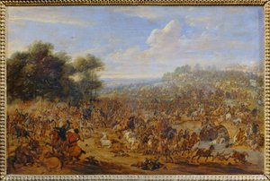 Strid nära en bro... av Adam Frans van der (circle of) Meulen