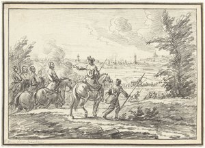 Ryttare på en kulle framför en stad av Adam Frans van der Meulen (possibly)