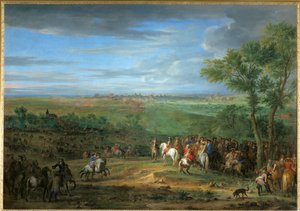 Ludvig XIV:s ankomst till lägret före Maastricht, juni 1673 ... av Adam Frans van der Meulen