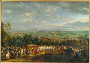 Ludvig XIV:s och Marie Thérèse av Österrikes intåg i Arras ... (målning på duk) av Adam Frans van der Meulen