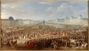 Kung Ludvig XIV (1638-1715) korsar Pont Neuf i sin vagn Målning av Adam Van der Meulen (1632-1690) av Adam Frans van der Meulen