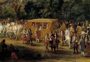 Shorts och kortege. Detalj av "" Entrén till Arras av Ludvig XIV och Marie Therese den 30 juli av Adam Frans van der Meulen