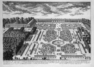 Chateau de Trianon, Petit Trianons trädgårdar vid kungliga slottet i Versailles av Adam Perelle