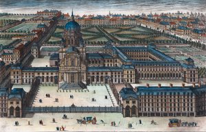 Det kungliga klostret i Val-de-Grace (Val de Grace) som Anne av Österrike, Frankrikes drottning, byggde - Gravyr 1660 av Adam Perelle (1640-1695)