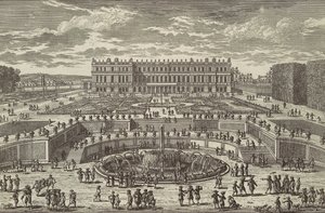 Utsikt över Versailles Utsikt över Versailles, trädgårdsfasad, 1680-talet. av Adam Perelle