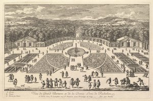 Utsikt över Grand Parterre och halvmånen av Richelieu, 1600-talet. av Adam Perelle