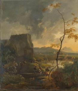 Italienskt landskap med antika Tempietto