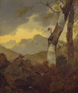 Bergigt landskap med getter och fåglar, c.1657