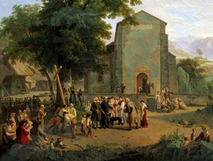Återupprättandet av tillbedjan efter revolutionen. Schweizisk målning av Adam Topffer (1766-1847) av Adam Topffer