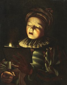 En pojke som sjunger i levande ljus (olja på duk) av Adam de (circle of) Coster