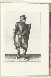 Övningen med målet och griparen: soldaten för målet från ryggen över vänster axel (nr 2), 1618 Nassausche Wapen-Handelinge, van Schilt, Spies, Rappier and the Targe: beyde figuerlick avbildad, och inramad efter den nya ordningen [av] (... av Adam van Breen