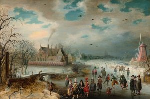 Skridskoåkning på Frozen Amstel River, 1611.