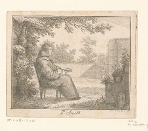 Porträtt av Arnoldus a Sancta Clara med en bok i en trädgård P. Arnold (titel på objekt) av Adam von Bartsch