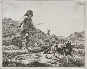 Herde jagar en varg, 1803. av Adam von Bartsch