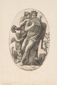 Satyr med panflöjt och en nymf