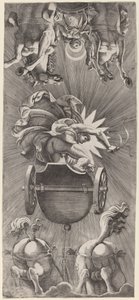 Solens nedgång med Apollons och Dianas vagnar av Adamo Scultori after Giulio Romano