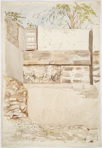 En stenrelief i en husvägg från Izamal, Yucatan, Mexiko av Adela Breton