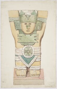 Caryatid III, yttre kammare, Jaguarernas övre tempel (tempel A), Chichen Itza, Mexiko (akvarell) av Adela Breton