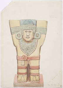Caryatid I, yttre kammaren, Jaguarernas övre tempel (tempel A), Chichen Itza, Mexiko (akvarell) av Adela Breton