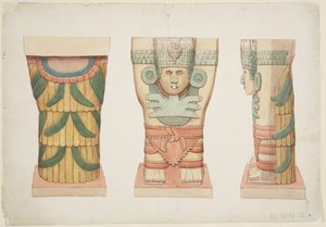 Caryatid från den yttre kammaren, Temple A, bollplan, Chichen Itza (akvarell) av Adela Breton