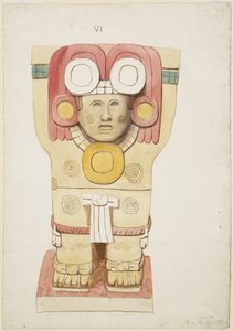 Caryatid från den yttre kammaren, Temple A, bollplan, Chichen Itza, Mexiko (akvarell) av Adela Breton