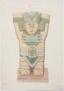 Caryatid från den yttre kammaren, Temple A, bollplan, Chichen Itza, Mexiko (akvarell) av Adela Breton