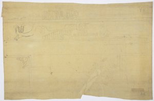 Kopia av en spårning av en väggmålning ovanifrån dörren, Jaguarernas övre tempel, Chichen Itza, Mexiko Penna 