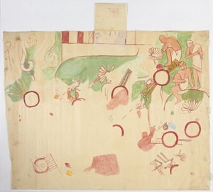 Målning från den östra väggen, Jaguarernas övre tempel, Chichen Itza, Mexiko (akvarell, kroppsfärg, grafit) av Adela Breton