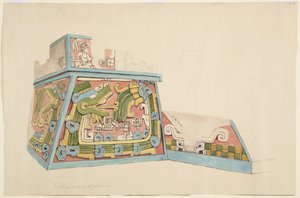 Målning av en stenrelief från Xochicalco, Mexiko Norra änden av västra sidan av nedre terrassen Akvarell (akvarell) av Adela Breton