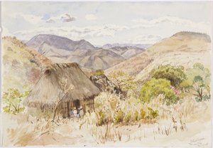 Skolhus i Tenantla, Mexiko (akvarell) av Adela Breton
