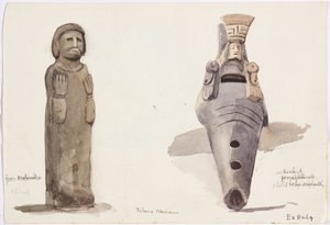 Stenfigurer från Malinalco, Toluca, Mexiko (akvarell) av Adela Breton