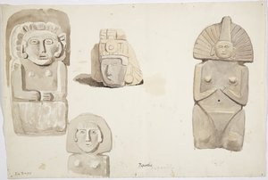 Stenstatyer från Papantla, Mexiko (akvarell) av Adela Breton