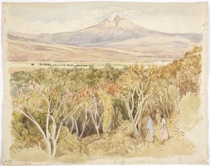 Vulkanen Popocatépetl från Yautepec, Morelos State, Mexiko (akvarell och grafit)