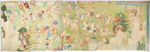 Spårning av en väggmålning från den sydvästra väggen, Jaguarernas övre tempel, Chichen Itza Chichen Itza, Mexiko (akvarell, kroppsfärg, grafit) av Adela Breton
