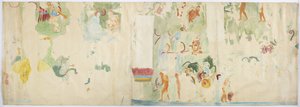 Spårning av en väggmålning från norrpanel, västra väggen, Jaguarernas övre tempel, Chichen Itza, Mexiko   (akvarell & kroppsfärg) av Adela Breton