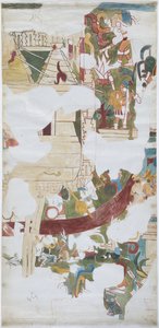 Akvarell på papper av linnetyp Spårning av väggmålning från ett valv i en stor kammare på Casa de Monjas, Chichen Itza, Mexiko (akvarell & kroppsfärg) av Adela Breton